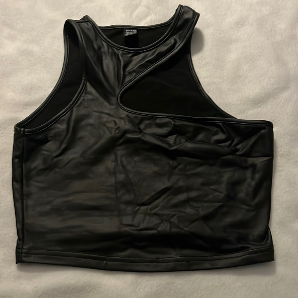 Black fake leather top